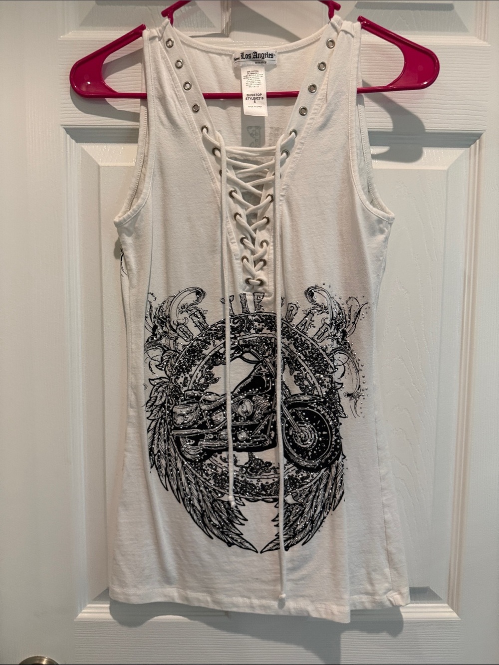 Lace-Up White Graphic Tank Top